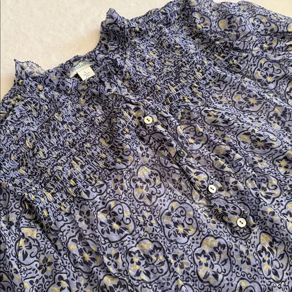 Sundance | Arabesque Smock & Ruffle Popover Cupro Boho Blouse Top Blue Iris (L) - Picture 3 of 16
